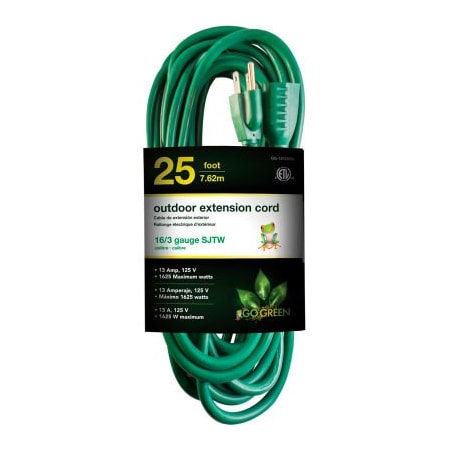 GOGREEN GoGreen Power 16/3 SJTW 25ft Heavy Duty Extension Cord, GG-13725GN - Green GG-13725GN